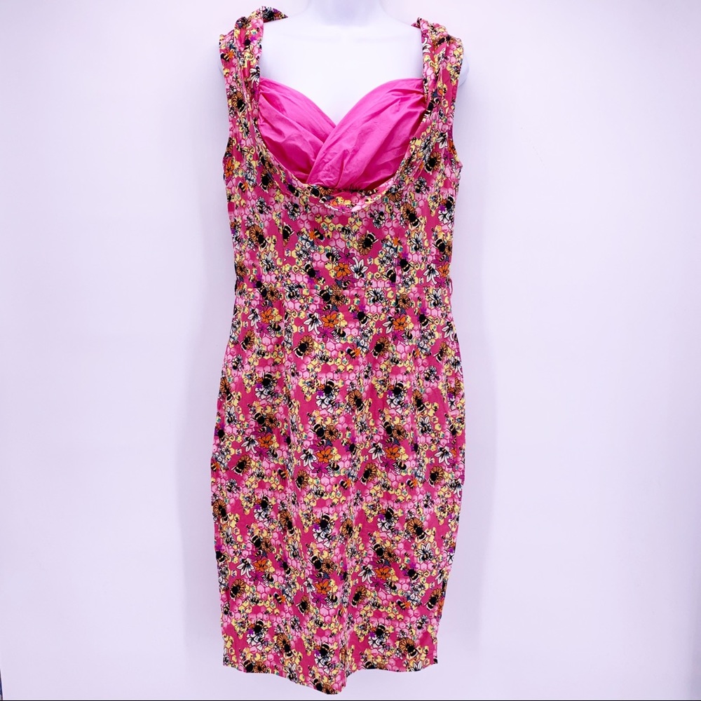 Lindy Bop Vanessa Pink Bee Floral Pencil Dress